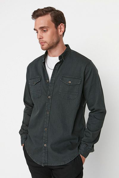 Trendyol Collection Khakifarbenes Denim-Hemd mit Metallknöpfen TMNSS20GO0104