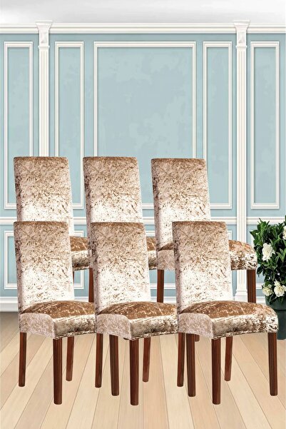 BASHTUGH TİCARET Chair Cover, Washable, Elastic, Velvet Fabric Chair Cover, 6...