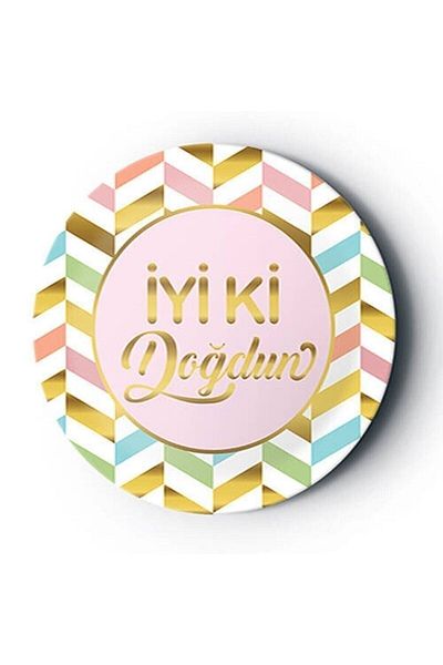 DÜVENCİ TİCARET 8-Piece Cardboard Plate Gold Gilded Happy Birthday Pink