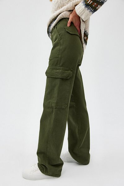 Açelya Okcu Straight Fit Cargo Double Pocket Jean Trousers