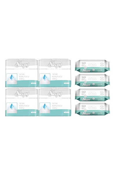 Sleepy Yatak Koruyucu 30'lu 4 Paket + Vücut Temizleme Havlusu 50'li 4 Paket