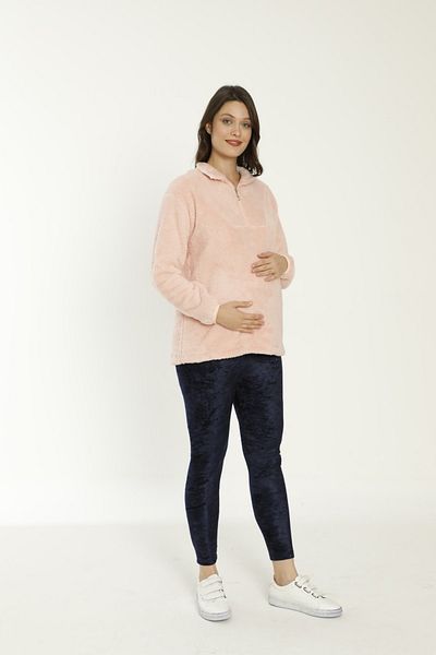 Miss Dünya Lissa Salmon Maternity Zippered Welsoft Sweatshirt