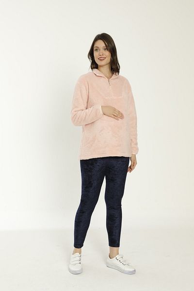 Miss Dünya Lissa Salmon Maternity Zippered Welsoft Sweatshirt