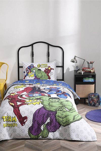 Özdilek Avengers Team Disney, cu licență elastică, cearșaf de pat, set de husă de pilote matlasată