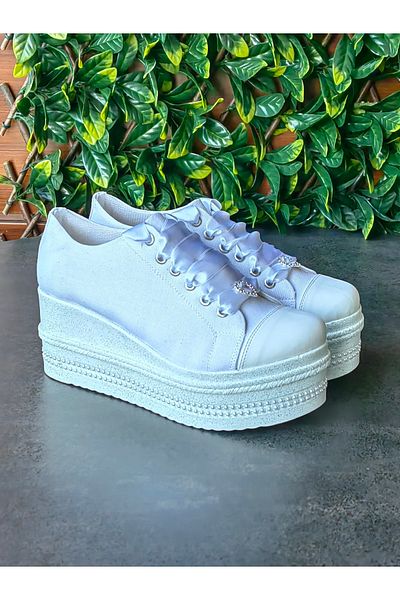 Ayakkabı Tutkusu Stilo ® Pantofi Mireasa Toc Pana Sport 8cm Extrem de Confortabil Alb In Satin Dante
