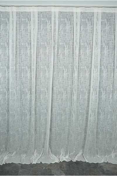 AKÇA TEKSTİL Checkered Model Cream Color Single Wing Ready Planted Pleated Background Curtain 300*260 Cm