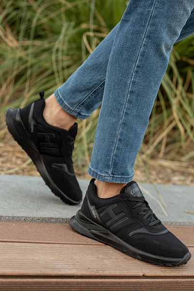 BOUIS Pantofi sport negri, lejeri, ușori, confortabili, pentru bărbați, cu talpă flexibilă, anti-alunecare, cu model