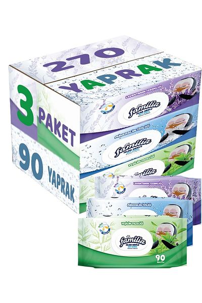 Familia Wet Towel Wipes 90 Sheets Mixed Set of 3 (Freshness of lavender-mineral-green) 270 Sheets