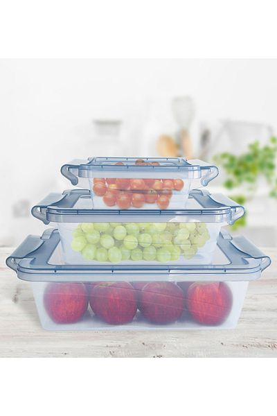 Dükkanönü 3-Piece Lockable Storage Container Set Picnic Camping Food Set (2 LT- 1 LT- 0.40 LT.)
