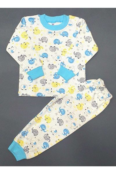 SAMET Boy's White-blue Elephant Printed Summer Pajama Set