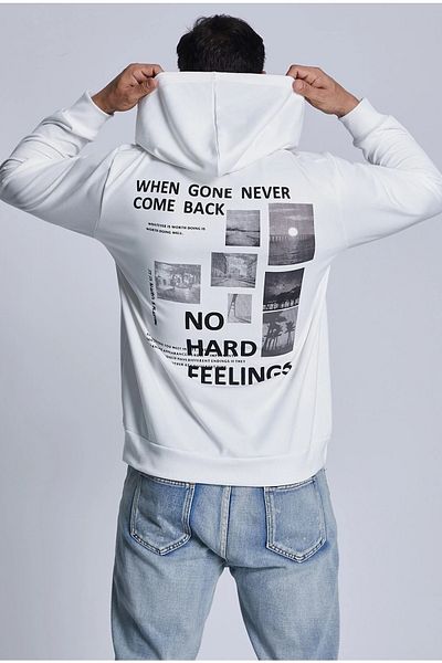 MODAGEN Ανδρικό λευκό φούτερ Do It Well printed με κουκούλα oversize