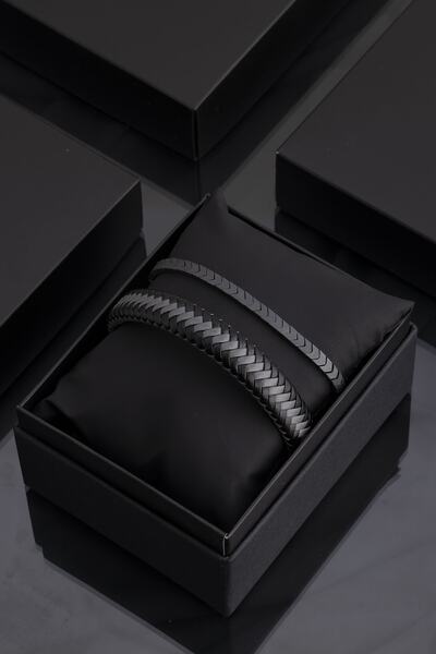 Sortie Aksesuar Hakiki Deri Ve Makrome Doğal Taş Erkek Kombin Bileklik Seti 028