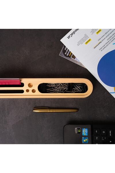 Vigo Wood Дървен органайзер за бюро Органайзер за офис държач за химикалки държач за визитки Подарък за нова работа в офиса Md07c