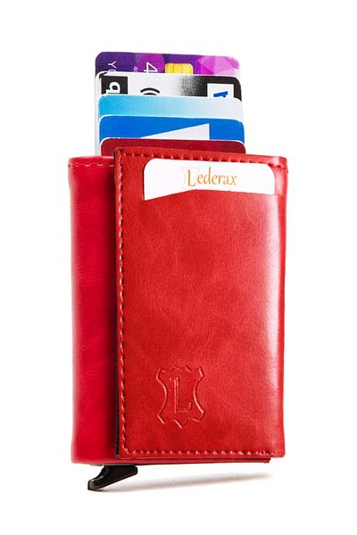 Lederax Men's Leather Card Holder Wallet with Money Eyes Mechanism