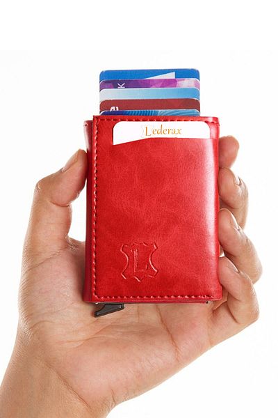 Lederax Men's Leather Card Holder Wallet with Money Eyes Mechanism