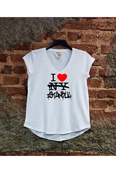 ScubaPromoTurkey I Love You Istanbul Organska pletena ženska majica sa V-izre...