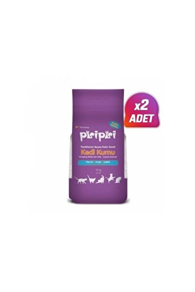 Pisipisi 2 Adet - Pisi Pisi Pudralı Topaklanan Bentonit Kedi Kumu Kalın 10 Kg