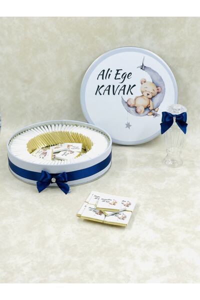 TuNa Chocolate Isme Özel 100 Adet Ayıcık Temalı Erkek Bebek Çikolatası