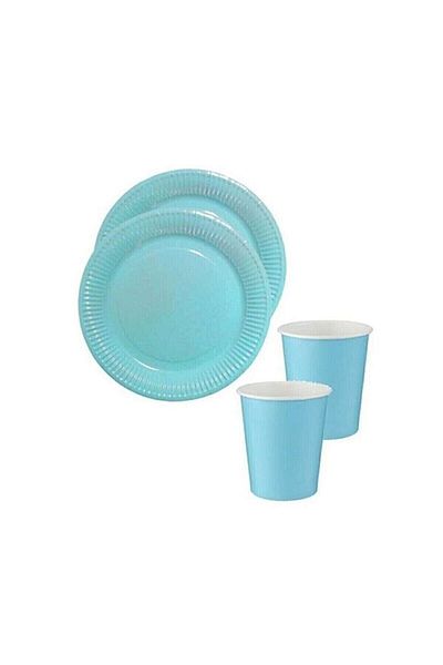DÜVENCİ TİCARET Light Blue Plate and Glass Set
