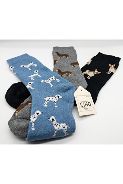 CİHO Șosete zilnice 3 perechi de femei prosop complet moale, distracție, modele de câini, șosete de iarnă