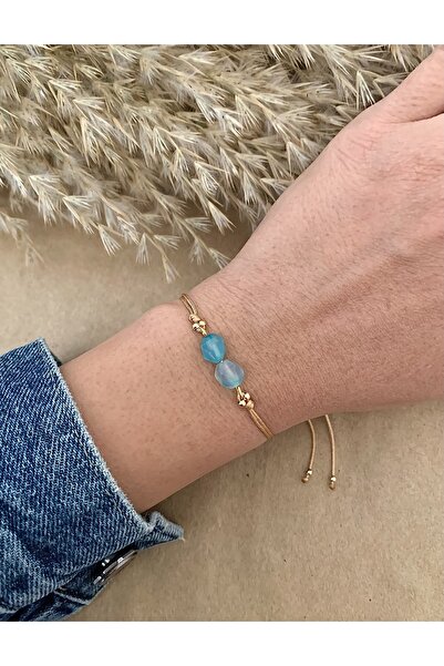 Atelier Çağla Blue Natural Agate Stone Bracelet