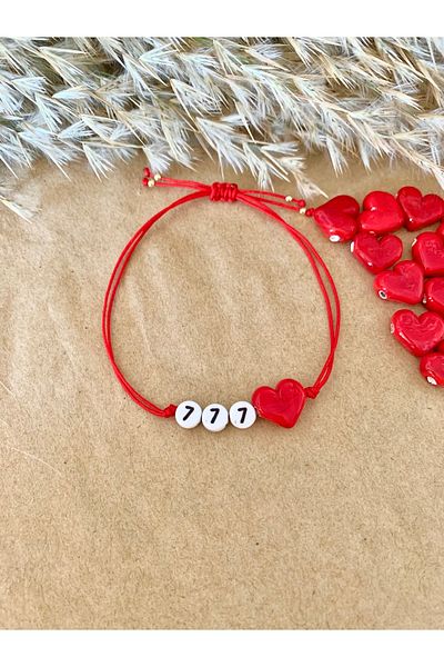 Atelier Çağla Murano Glass Red Heart Luck 777 Number of Angels Red Rope Bracelet