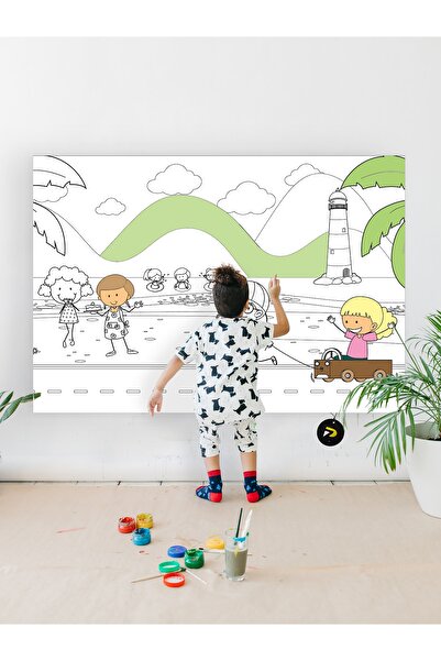 Postermanya شاطئ البحر، ورق تلوين عملاق تعليمي على شاطئ البحر، لفة تلوين نشاط...