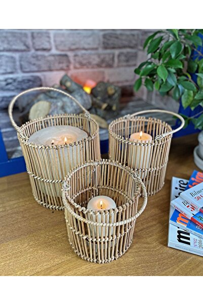 did homeware Arai Dekoratif Rattan Mumluk Fener 3'lü Set