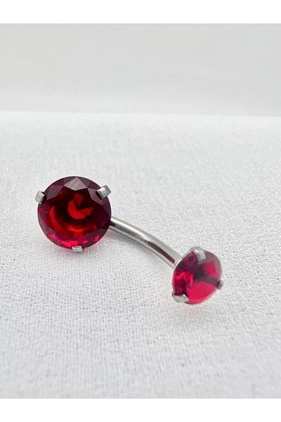 MAZEN Cerahhi Steel Belly Piercing Blood Red with Round Zircon Stone