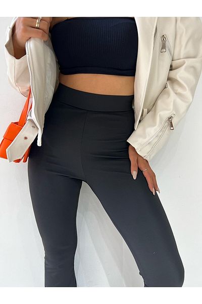 by.accessoriess Pantaloni cu jambiere din lycra cu talie înaltă cu picior negru