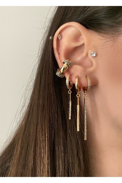 Okkostore Sallantılı Çubuk 3'lü Küpe