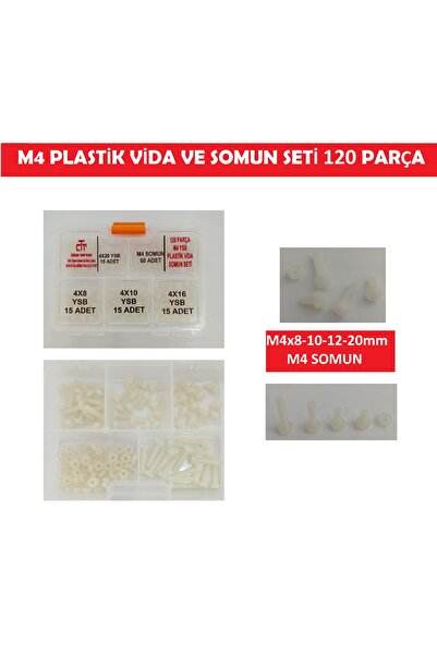 CEKSAN Plastik Metrik Vida Seti M4 Vida Somun Set 120 Parça