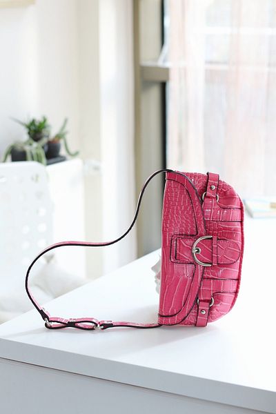 Moom Bag Γυναικεία Φούξια Ζώνη Γυαλιστερή Κροκόδειλος Τσάντα