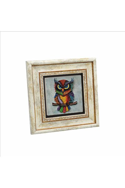 Sadrazam Owl Printed Natural Stone Painting 20Cmx20Cm Krg-162