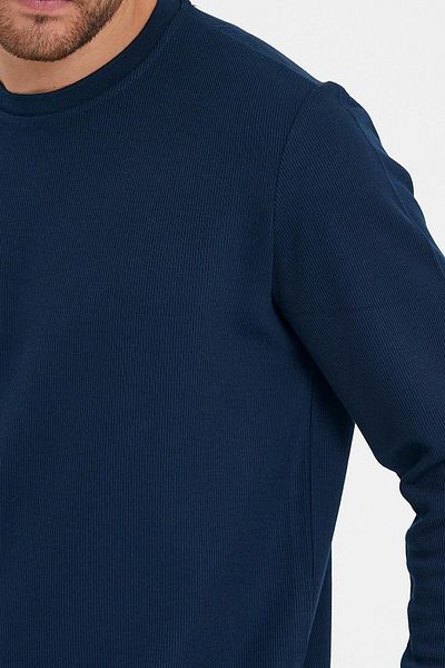 ENQUE Men's Sweatshirt - Textured, Crew Neck, Dark Navy