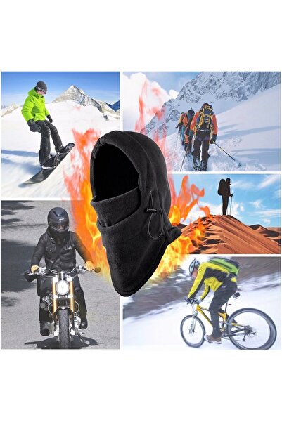 Homy Life Rüzgar Geçirmez Polar Kapüşonlu Şapka Bere Motosiklet Balaklava Atkı Boyunluk Kar Maske Balaclava