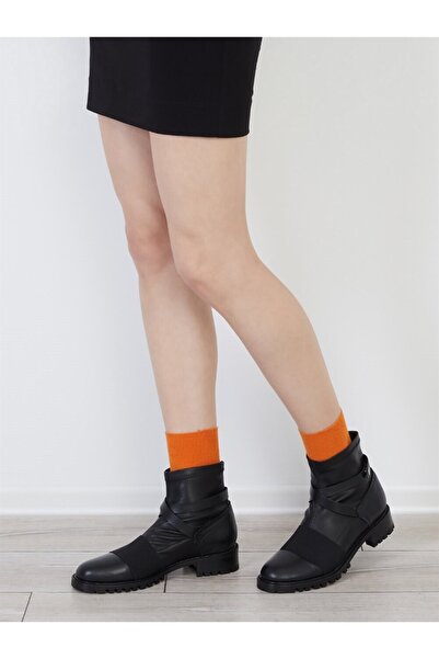 Favgi Ganton Siyah Deri-streç Kemerli Kadın Bot