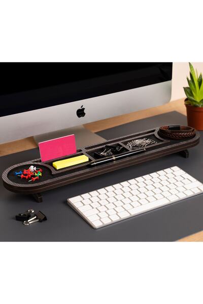 Vigo Wood Ahşap Masaüstü Organizer Masa Düzenleyici Kalemlik Telefon Şarj Sta...