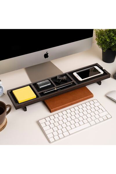 Vigo Wood Ahşap Masaüstü Organizer Ofis Masa Düzenleyici Kalemlik Telefon Şar...