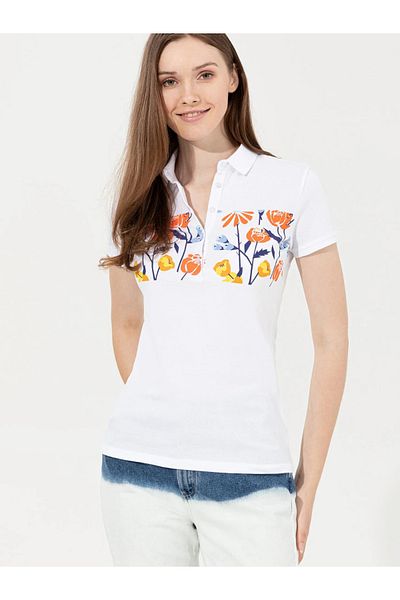 U.S. Polo Assn. Tricou albastru cu gât polo de damă