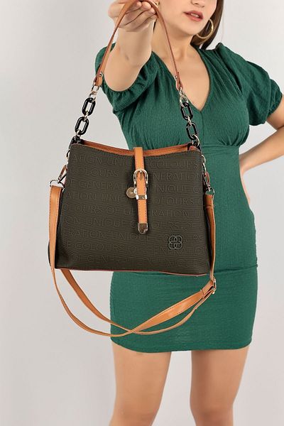 By Hakan Byhakan Dm-1270 Embossed Hand and Shoulder Bag Green-camel