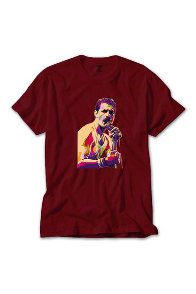 Z zepplin Κόκκινο μπλουζάκι με πορτρέτο Queen Freddie Mercury