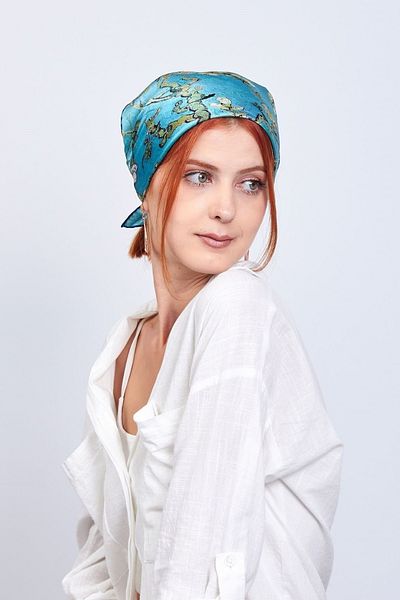 Nomads Felt Silk Turquoise Square Scarf Van Gogh Almond Blossoms