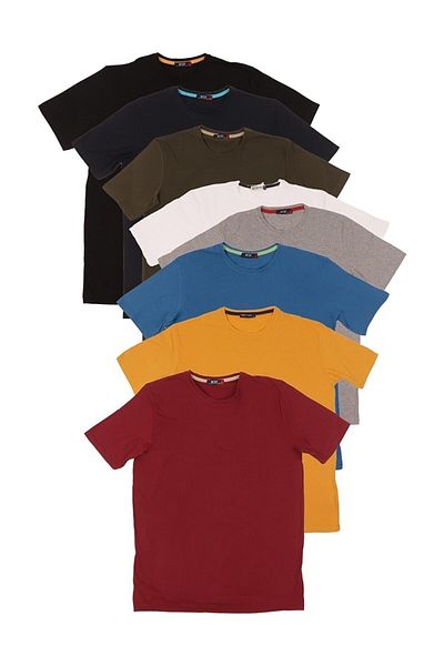 FATELLA Men's 8-Piece T-Shirt Pack Black White Navy Blue Khaki Gray Blue Yellow Claret Red Crew Neck Short Sleeve