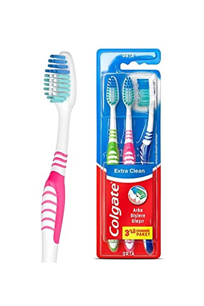 Colgate Middle Toothbrush Extending to Back Teeth with Extra Clean Tongue Cleaner 2+1