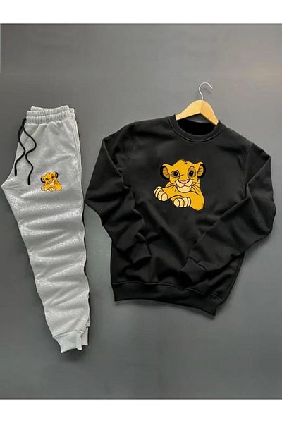 Joza Outdoors Lion King Printed 2-Piece Black Cotton Winter Set