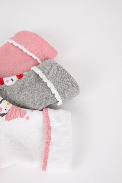 DeFacto Baby Girl Christmas Themed Non-Slip Sole 3-Piece Cotton Long Socks Y7811a2ns