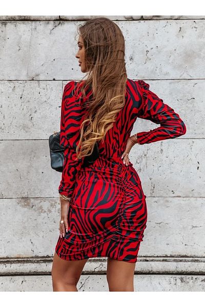 Viyamo Rochie roșie pentru femei, cu mânecă lungă, cu rever dublu, imprimeu cu zebră, în frunte, rochie personalizată de Crăciun