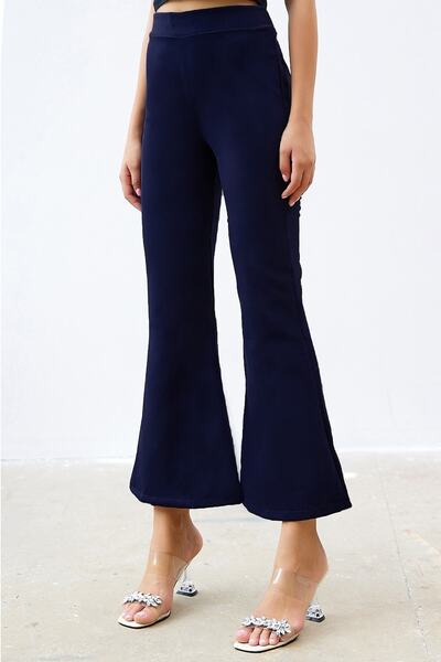 InStyle Παντελόνι από ύφασμα με ψηλόμεσο πόδι - Σκούρο Navy Blue