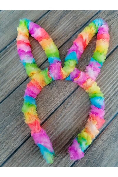AlkazanAnkara Rabbit Ear Plush Crown Rainbow Pattern Crown Buckle Children's ...